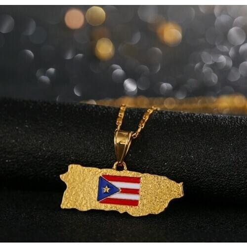 New Trendy Puerto Rico Country Map Shape Pendant Necklace Mens Womens Necklace Fashion Metal Map Pendant Accessories Jewelry