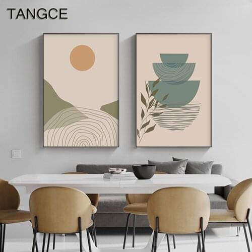 Nordic Line Art Poster Abstract Sun Leaves Canvas Painting Modern Geometry Wal Art Print Picture for Living Room Boho Decoration