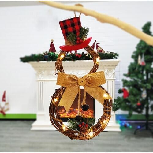 Christmas LED Snowman Garland Rattan Crown Hanging Pendant Xmas Tree Haning Ornament Party Prop Home Holiday Decoration