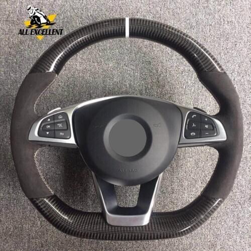 Carbon Fiber Alcantarar Steering wheel assembly Button frame + trim For Mercedes Banz CLA 250 AMG CLA 45 4MATIC