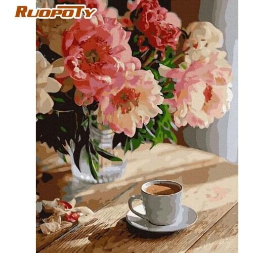 RUOPOTY Frame Diy Paint By Numbers Kits Acrylic Wall Art Home Decors Sunflowers Modern Coloring By Numbers For Diy Gift 60x75cm