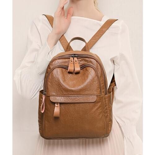 Fashion Anti-theft Backpack Women Wild Korean Version Retro Soft Leather Large Capacity Travel Backpacks Student School Bag