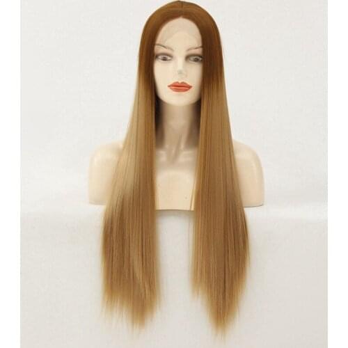 Silky Straight Dark Brown Root Ombre Coffee Brown Lace Front Wig Realistic Synthetic Hair Replacement Wig Ombre 2 Tone for Women