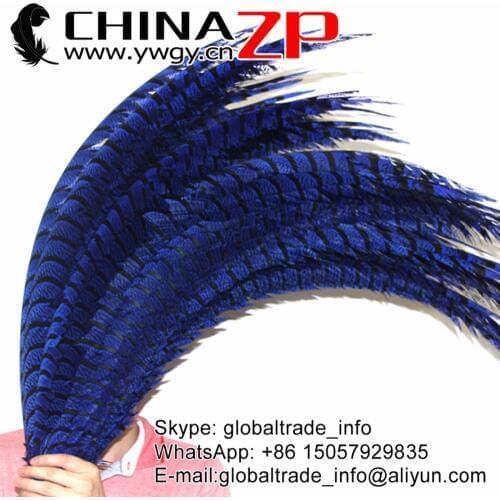 Express Shipping Ways CHINAZP 35~40"(87~100cm) Royal Blue Dyed Zebra Lady Amherst Pheasant Tail Feathers Carnival Showing Sale