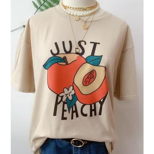 Sunfiz HJN Just Peachy Funny Letter T-Shirt Hipster Girl Pink Clothing Tee Peach Graphic Casual Top