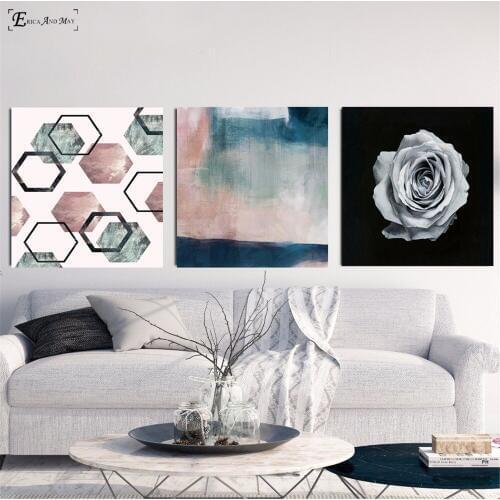 Tropical Plants And Geometric Style Canvas Prints Modern Painting Posters Wall Art Pictures For Living Room Decoration No Frame