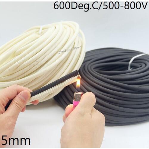 Dia 5mm Fiberglass Tube HTG Cable Sleeve Soft Chemical Fiber Glass Wire Wrap Protector Insulation High Temperature Pipe 600Deg
