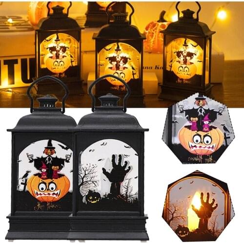 Halloween Decoration For Home Vintage Castle Pumpkin Witch Ghost Candle Lamp LED Light Hanging Wind Lantern Lamp Party Supplies