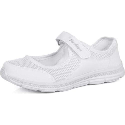 2021 New Summer Women Walking Shoes Hollow, Breathable and Comfortable Velcro Sneakers Fashion All-match Soft-soled Women Shoes