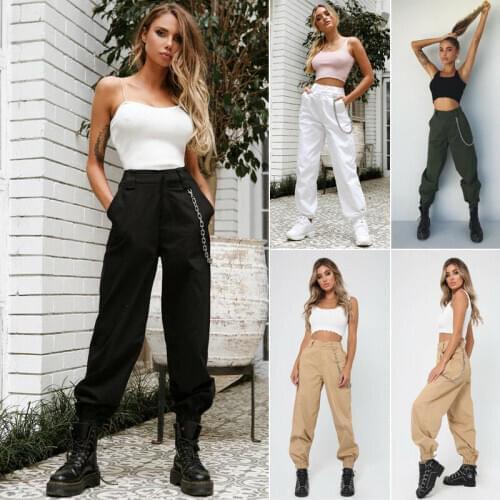 Women Casual High Waist Army Loose Sports Long Pants Jogging Trousers