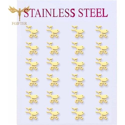 Lovely Golden Flower Bird Stud Earrings Stainless Steel Womens Accessories Personality Sweet Animal Stud Earrings Wholesale