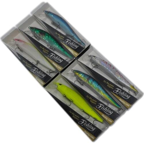 6pcs/lot 14cm 22.4g Long Shot Minnow Hard Fishing Lures 3 Hooks w/ PVC Box