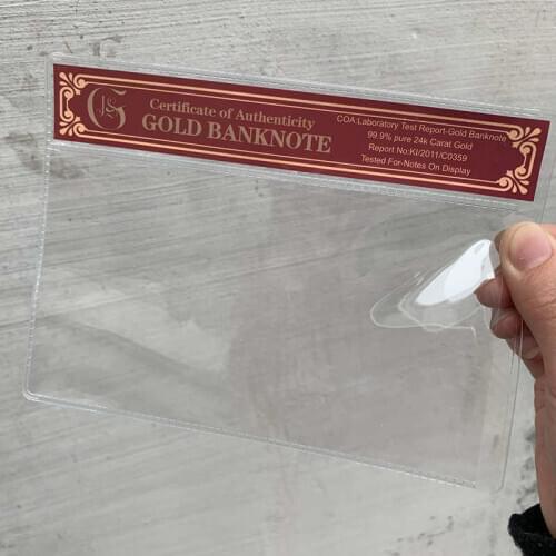 10pcs Gold Banknote COA Sleeve Certificate Currency Money Holder PVC Frame