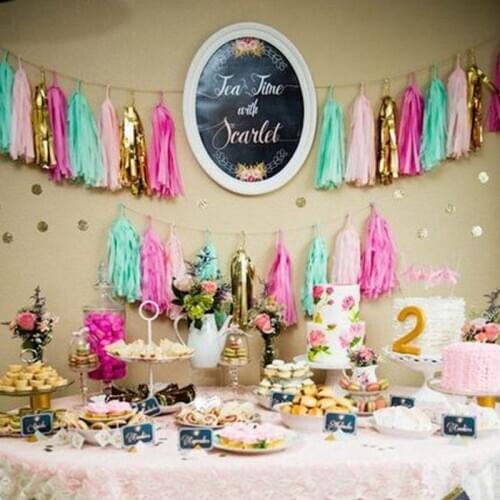 Silver Pink Blue Baby Shower 20 Pcs Paper Straws Party Kit Stage Background Blush Wedding Decor Gold Tassel Garland