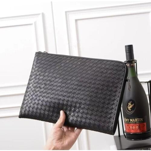 2021 Fashion Woven Brand Briefcase Leather Messenger Bag Luxury Black Casual Envelope Bag Mens Clutch Travel Wallet A4