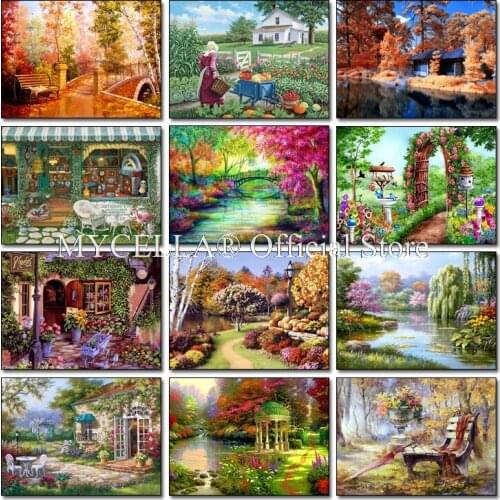 5D Diy Diamond Painting Tree And Road Autumn Landscapes Embroidery Crystal Full Diamond Mosaic Garden Home Decoration