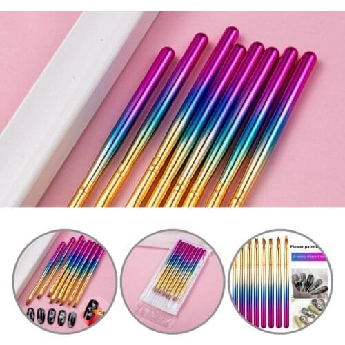 8Pcs/Set Nail Pen Compact Easy to Operate Nail Art Painting Pen with Colorful Gradient Handle Nail Art Brush for Beauty