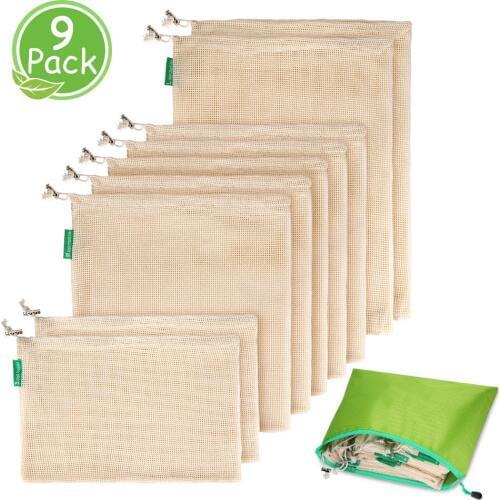 9pcs Reusable Mesh Produce Bags Washable Eco Friendly Bags Shopping Bags For Grocery Shopping Storage Fruit Vegetable