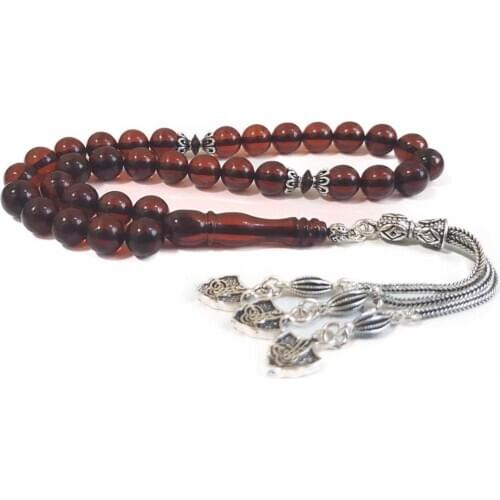 925 Sterling Silver Tassel Rosary with Drop Amber Stone Natural Stone Beads Middle East Prayer Islamic Muslim Tasbih