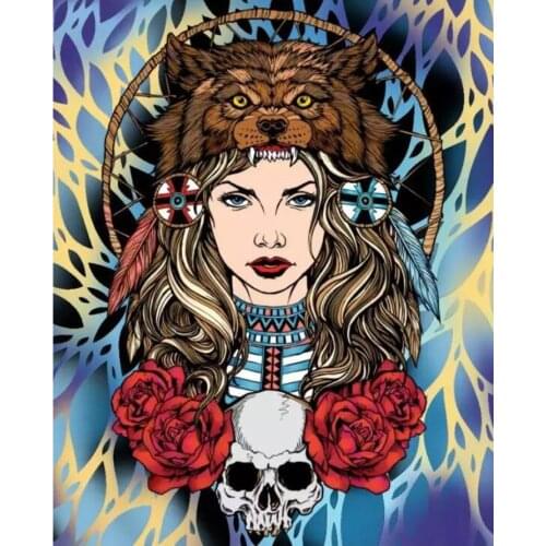 5D Diamond Painting Indian feather Woman DIY cross stitch full Square Round drill Embroidery wolf and Lady Decor Mosaic A2244