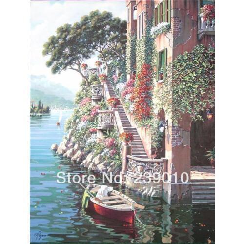 Free shipping Mediterranean sea canvas print picture beautiful landscape oil painting printed on canvas