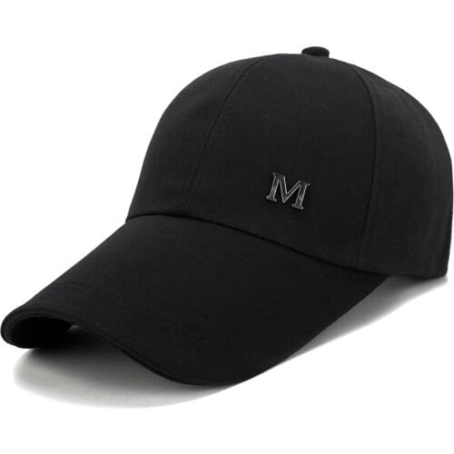 Men Women Plain Black Extra Long Bill Snapback Cap Letter M Baseball Cap Outdoor Summer Sun Hat UV Protection Fishing Cap