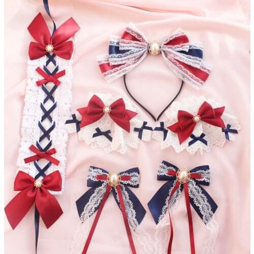 Princess Snow White Handmade Bow Hairband KC Hair Ribbon Hairpin Necklace Neckband Sleeves Straw Hat Lolita Original Design Cute