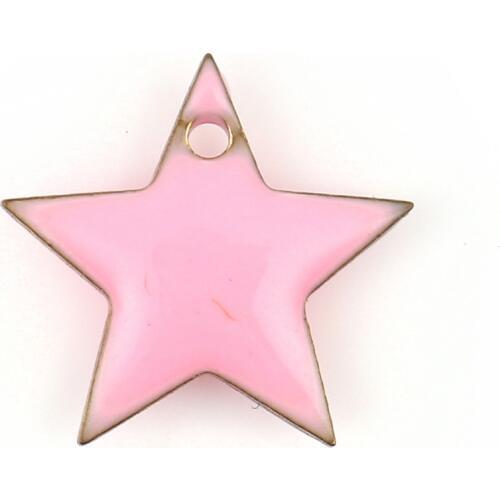 DoreenBeads Copper Charms Pendant Pentagram Star Gold Pink Blue Enamel Romantic DIY Findings 12mm( 4/8") x 11mm( 3/8"), 10 PCs