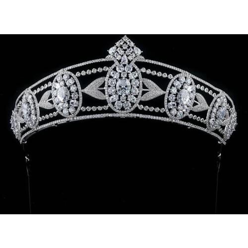 EillyRosia Luxury Cubic Zirconia Dripping Headwear Bridal Crystal Crown Wedding Hair Accessories Beauty Crown Bride Tiaras