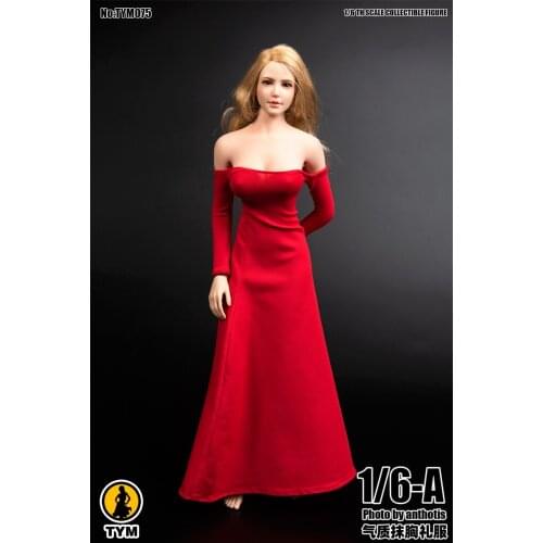 Scale 1/6th Female Elegant Evening Dress Red Black Model For 12inch Big Chest Rubberized Body Figures