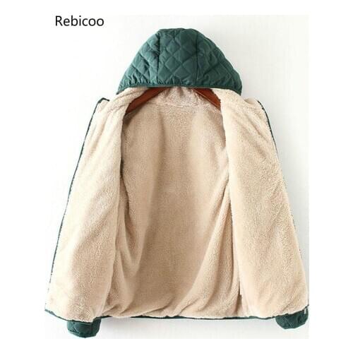 Flocking Parkas Basic Jackets 3XL Female Women Winter Hooded Fur Coats Cotton Autumn Loose Pocket Outwear