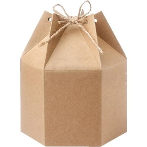 Hot XD-50Pcs Kraft Paper Package Cardboard Box Lantern Hexagon Candy Box Favor and Gifts Wedding Christmas Party Supplies