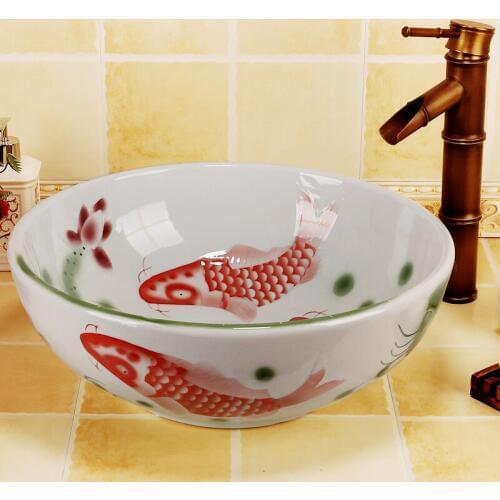 China hand painted fish high quanlity art bathroom basin for home and restaurant