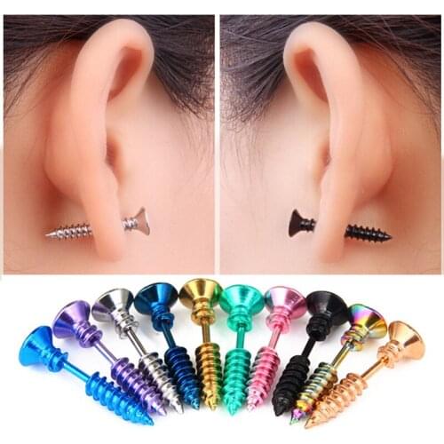 2pc Steampunk Screw Stud Earrings Fashion Design Stainless Steel Body Piercing Ear Stud For Men Women Punk Jewelry Anti Allergic