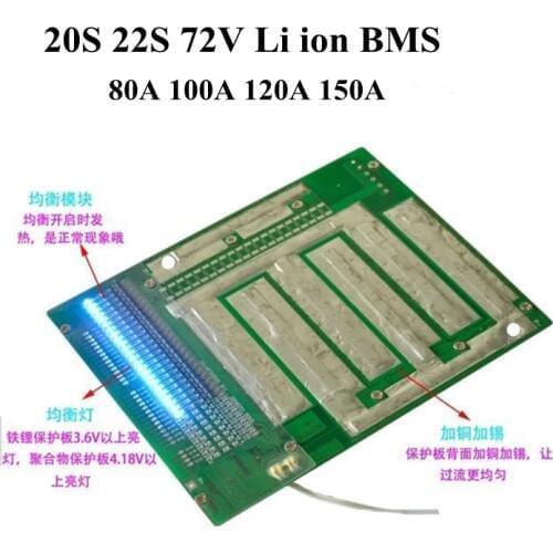 1pcs 20S BMS 72V Lithium Battery Pack Bms 80A 120A 150A 100A Current Controller Bms for 3.7v Polymer 72v Battery Diy Kit