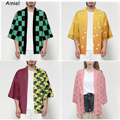 Anime Demon Killer Tiny Cosplay Costume Kimono Tanjirou Kamado Nezuko Agatsuma Zenitsu Demon Kimono Halloween Man Adult Kids