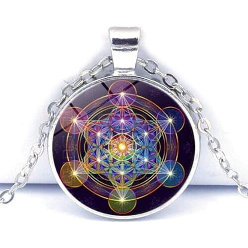 Metatrons Cube Sacred Geometry Photo Cabochon Dome Glass Pendant Chain Necklace Unisex Fashion Jewelry Creative Gifts