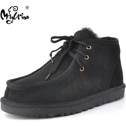 Fashion Beckham Snow Boot For Men Lace-Up Winter Shoes Real Sheepskin Leather Nature Wool Fur Ankle Short Boots