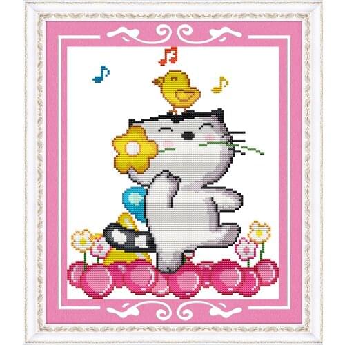 Singing and dancing cross stitch kit hanppy cat cartoon animal bird flower hand sewing set embroider DIY handmade needlework