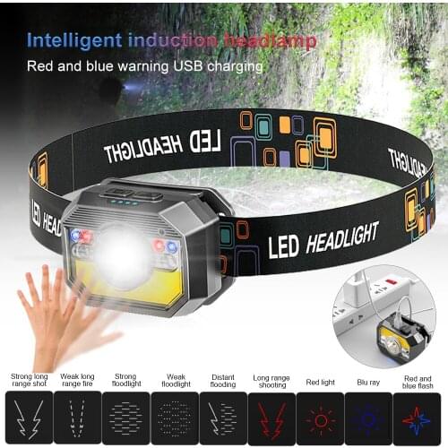 1000LM Powerful 9 Modes Motion Sensor Headllamp 10W Built in Battery USB Charging Fishing Light Outdoor Waterproof Camping Lamp