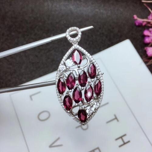 Natural garnet necklace, holiday gift, professional natural gem factory, novel design, good gem quality, 925 silver material