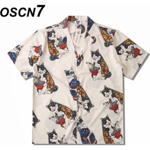 OSCN7 Casual Street Printed Short Sleeve Shirt Men 2021 Hawaii Beach Oversize Women Fashion Harujuku Shirts for Men C25