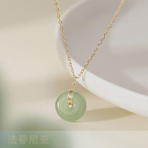 Green Hetian Jade Bead Pendant Necklace Womens Peace Buckle Pendant Choker stainless steel Necklace Safe&Health Jewelry Gifts