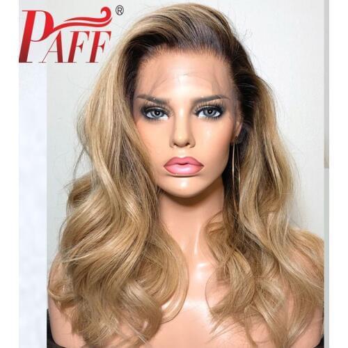 PAFF 13X6 Ombre Blonde lace Front Human Hair Wigs With Baby Hair Two Tone Brazilian Natural Wave Remy Hair Bleached Knots