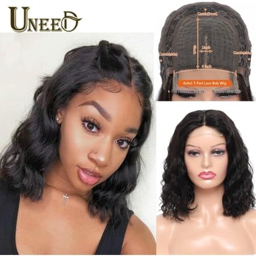 Uneed Body Wave Bob Wig Lace Front Human Hair Wigs 4x4x1 T Part Lace Wig Human Hair for Black Women Short Bob Lace Part Wigs