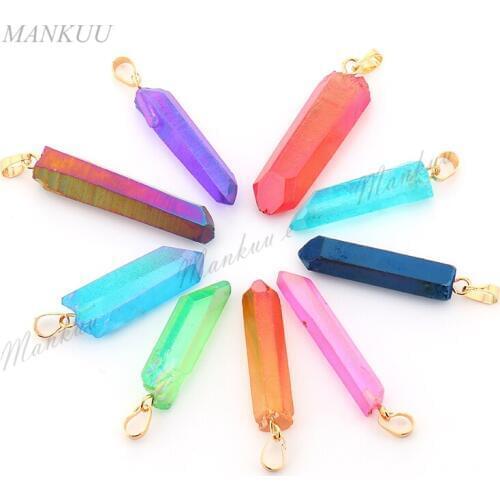 Irregular shape Crystal Pillar Point Quartz Pendant for Necklace Diy Jewelry Natural Stone Mixcolor Charm Pendant Statement 10ps