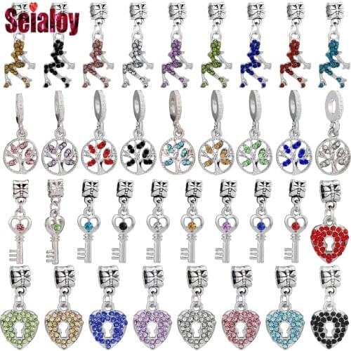 Seialoy Crystal Tree Of Life Pendant Heart Lock & Key Dangle Beads Dance Women Charm Fit Original Bracelets Necklace Accessory