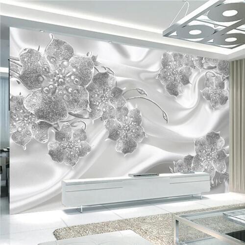 Custom Mural Wallpaper 3D Stereo Jewelry Flowers Silk Wall Paper Living Room TV Sofa Luxury Home Decor European Style Wall Mural
