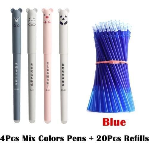 24Pcs/Set Erasable Pen 0.35mm Cute Panda Cat Pens Washable Handle Ballpoint Pen Set Refill Rods School Kawaii Animals Stationery