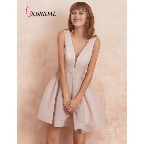 VKBridal Elegant Short Prom Dresses Mini Length V-neck sparkle Graduation Party Gowns Juniors Homecoming Dresses with Pocket